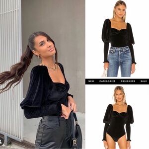 Tularosa Black Velvet Puff Sleeve bodysuit